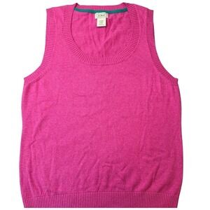 LL Bean Sweater Vest Women Small Pink Cotton Cashmere Scoop Coastal Grandmother